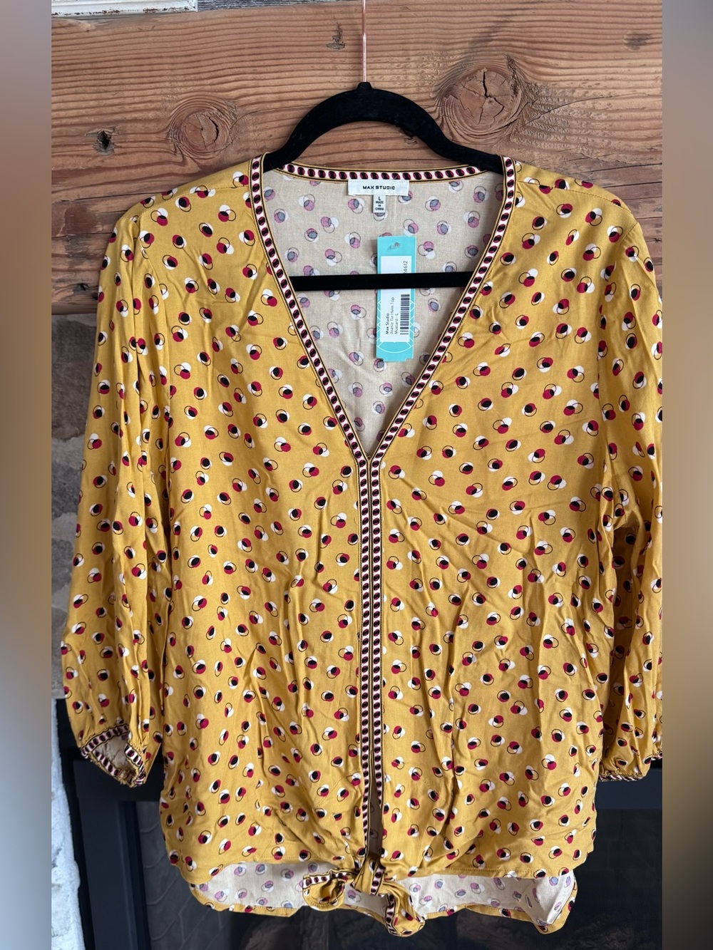 Max Studio Mustard Yellow Printed V-Neck Tunic Top